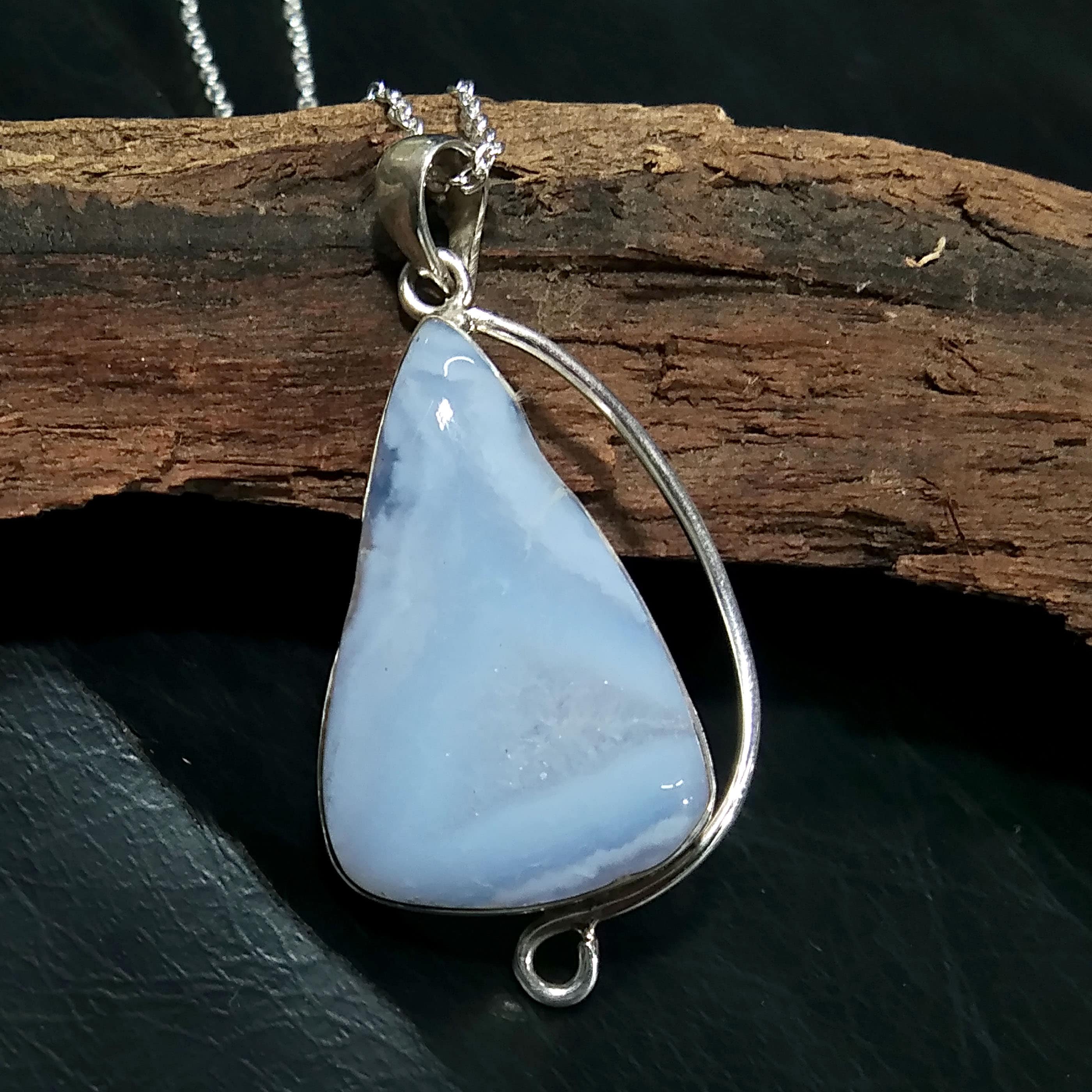 Natural Blue Lace Agate Gemstone Pendant Chain Necklace, 925 Sterling Silver Pendant, Silver Designer Handmade Pendant, Gift Birthday Stone